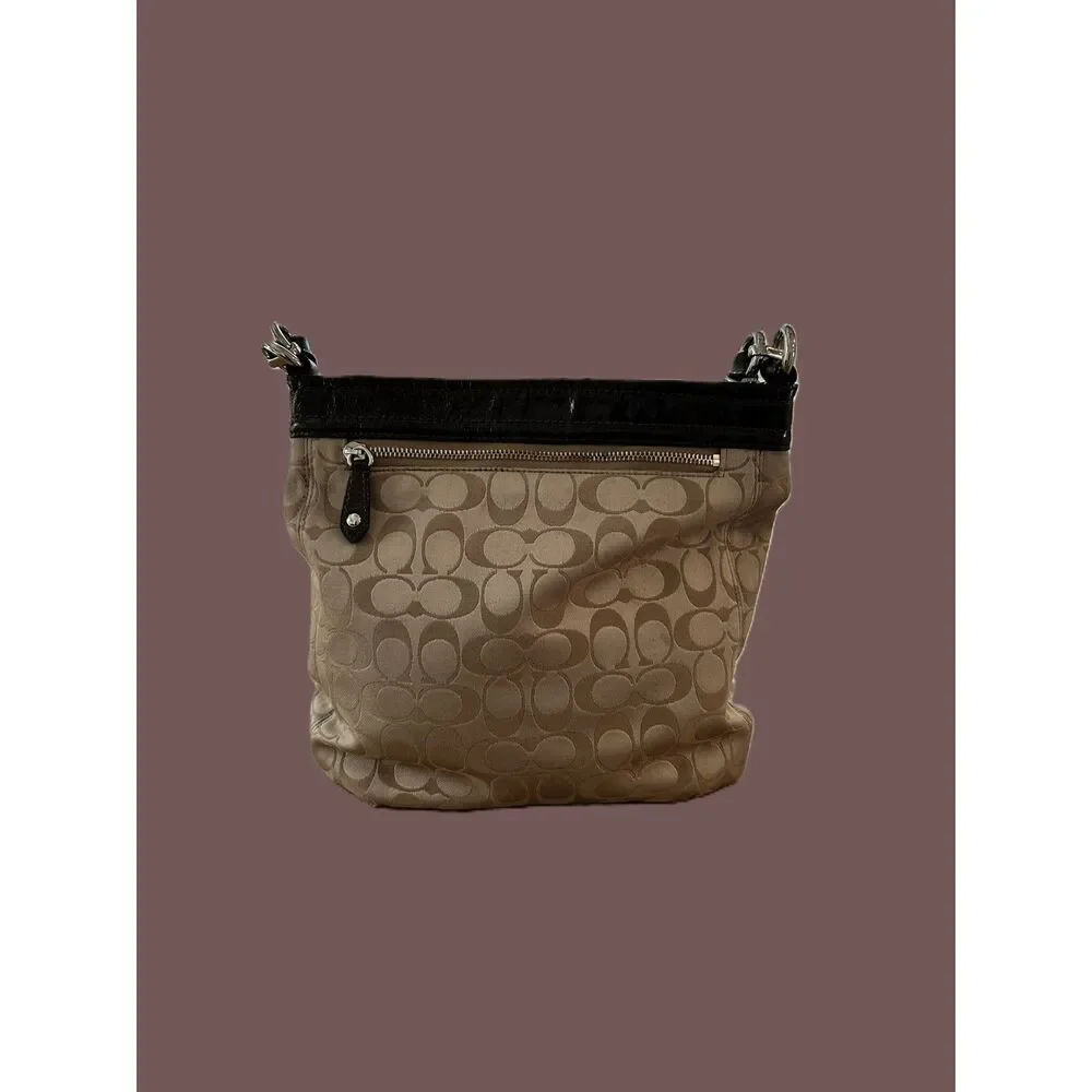 Coach Ashley Signature hippie shoulder bag jacquard canvas brown leather trim